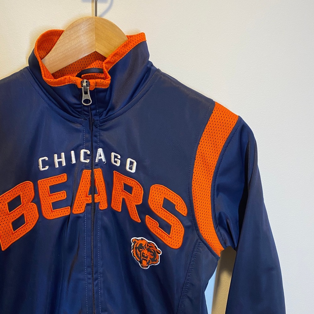 NFL Team Apparel Chicago Bears Jacket Women Small Blue Excellent Full Zip Track